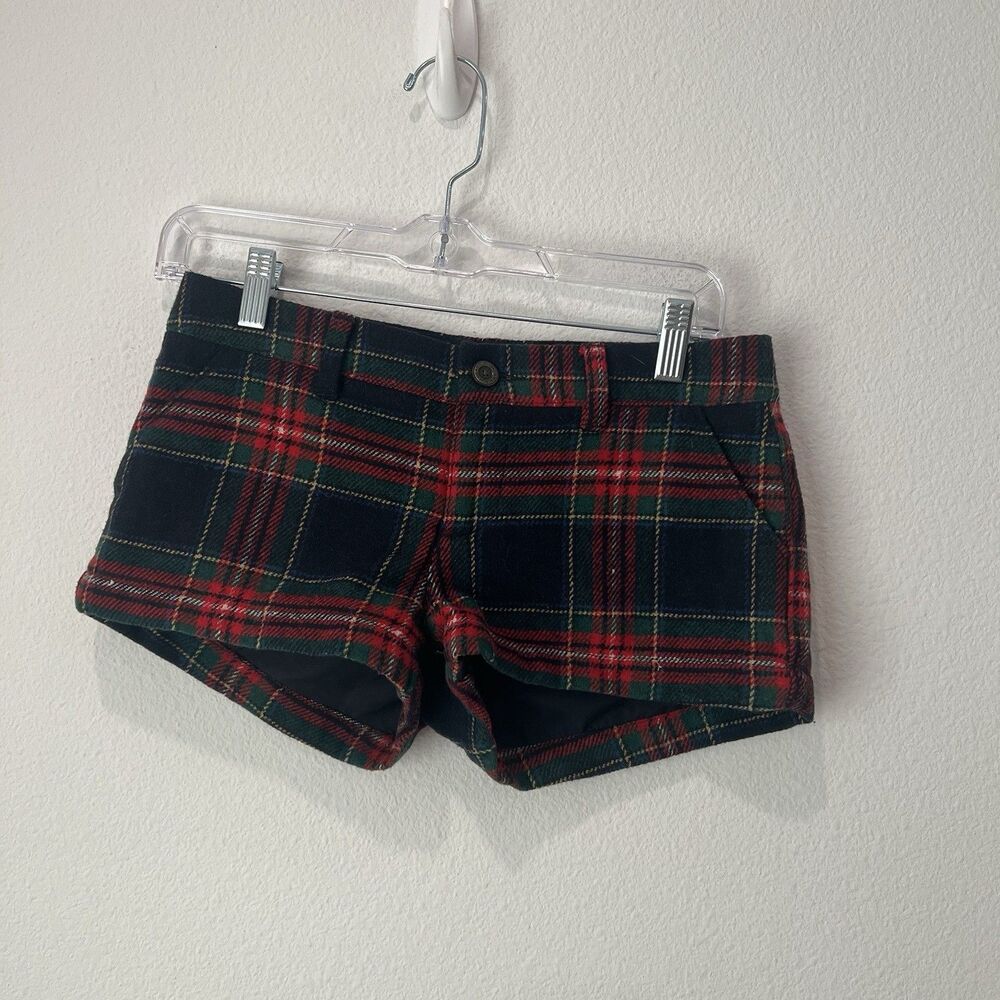 Vintage Y2K Abercrombie & Fitch Red Navy Plaid Wool Blend Micro Shorts 00